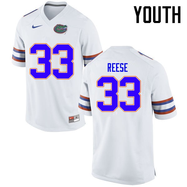 Florida Gators Youth #33 David Reese College Football Jerseys White